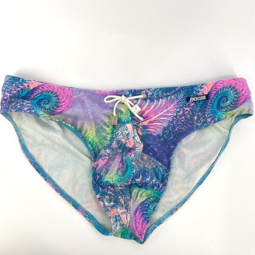 Mercurio Pink and Blue‎ Spin Art Pouch Enhancing Sexy Revealing Bikini Swimsuit